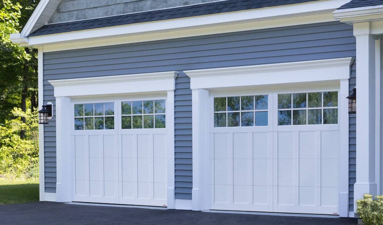 Princeton P-13, 9' x 7', Ice White doors and overlays, 8 lite Panoramic windows with Clear glass